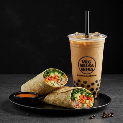 Veg Wrap + Coffee Bliss Milk Boba Tea